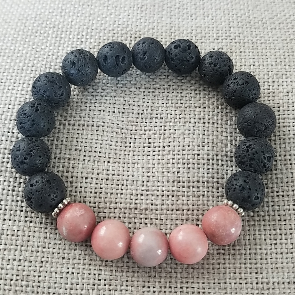 Rhodonite Lava Bead Bracelet